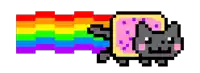 a pixel art drawing of a cat with a rainbow coming out of its mouth .