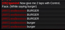 a screenshot of a video game where someone is asking for a burger