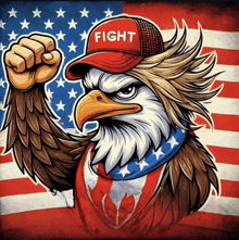 a bald eagle wearing a hat that says fight on it