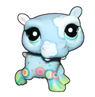 a blue littlest pet shop hippo with circles on it 's legs