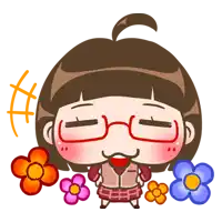 a cartoon of a girl with glasses surrounded by colorful flowers