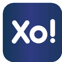 a blue square with the word xo in white