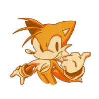 a cartoon drawing of tails the fox giving the thumbs up