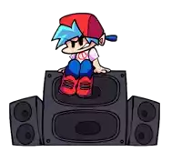 a cartoon character is sitting on top of a speaker box .