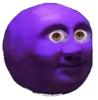 a purple ball with a face on it and brown eyes