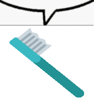 a picture of a toothbrush with a speech bubble behind it