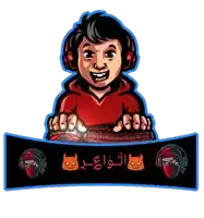 a cartoon drawing of a boy wearing headphones and a red shirt