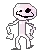 a pixel art drawing of a skeleton with a pink head and a black eye .