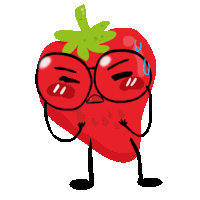 a cartoon illustration of a strawberry with glasses on