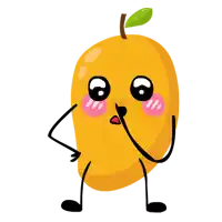 a cartoon illustration of a mango covering its nose