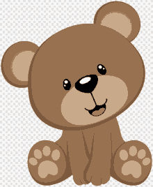 a brown teddy bear is sitting on a white background and smiling