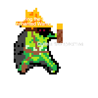 a pixel art of a warrior with the words " quite a fine specimen " on the bottom