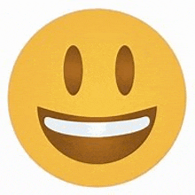 a yellow smiley face with a big smile and a brown eye on a white background .