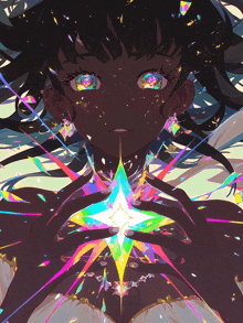 a colorful illustration of a girl holding a star