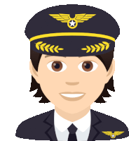 a cartoon illustration of a pilot wearing a hat with wings and a star