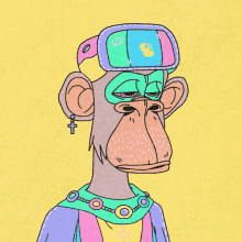 a cartoon of a monkey wearing a virtual reality headset and a cross earring