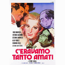 a movie poster for c'eravamo tanto amati shows a woman and three men