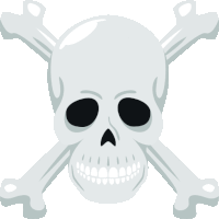 a white skull with black eyes and crossbones