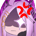 a cartoon of a girl with purple hair and a star in her eye is angry .