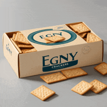 a box of egny crackers sits on a table