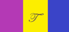 a letter t is on a yellow and purple background