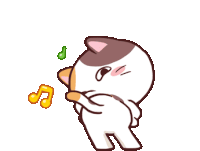 a cartoon cat with music notes flying around it 's tail