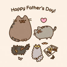 a happy father 's day greeting card with cartoon cats and a heart