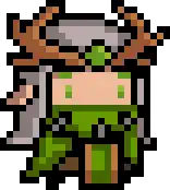 a pixel art of a person wearing a green robe and a crown