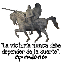 a statue of a man riding a horse with the words " la victoria nunca debe depender de la suerte " below