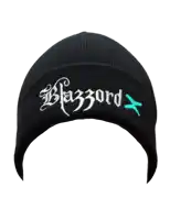 a black beanie with the word blazzard written on it