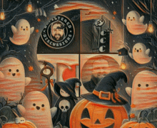 a painting of ghosts and pumpkins with the words altered discussions in the center