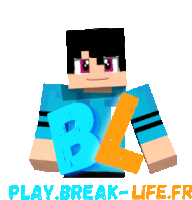 a minecraft character is holding a blue letter b and orange letter l