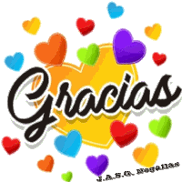 the word gracias is on a yellow heart with colorful hearts around it