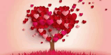 a heart shaped tree made of hearts on a pink background .