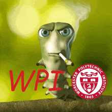 a cartoon caterpillar smoking a cigarette next to a wpi logo