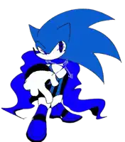 a drawing of a blue sonic the hedgehog wearing a blue cape and boots .