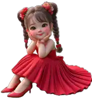 a little girl wearing a red dress and red shoes