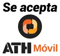 a sign that says se acepta athi movil in orange