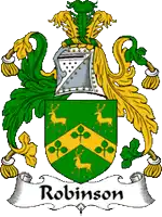 a green and gold coat of arms with the name robinson on it