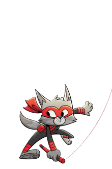 a cartoon of a cat dressed as a ninja holding a red sword