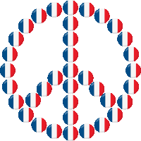 a peace sign made out of red white and blue circles