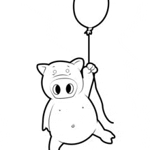 a pig is holding a balloon in his hand .