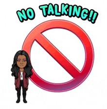 a no talking sign with a cartoon character standing next to it .