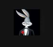 bugs bunny is wearing a tuxedo with a red rose in his pocket