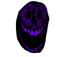 a drawing of a troll face with purple teeth on a white background .