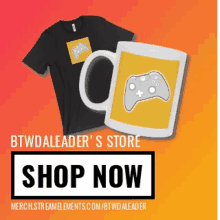 an advertisement for btwdaleader 's store shows a t-shirt and a mug with a game controller on them