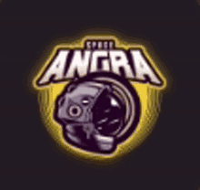 a logo for a video game called angra with an astronaut 's helmet on a black background .