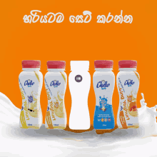 several bottles of chello yogurt are on display