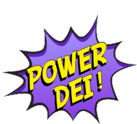 a purple and yellow graphic that says power dei on it