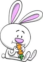 a cartoon rabbit is holding a carrot in its mouth .